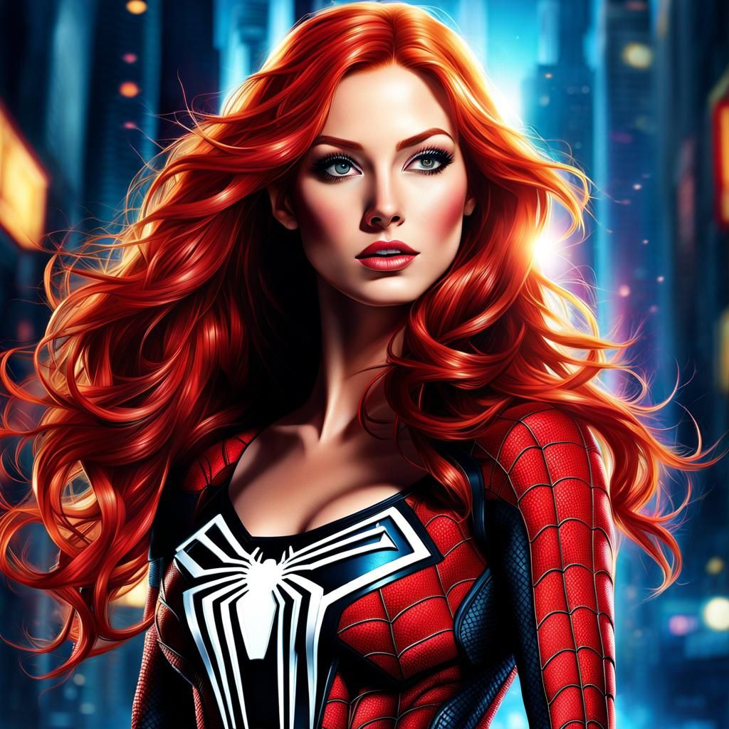 Spider-Woman in Dynamic, Hyperdetailed Moonlight Portrait