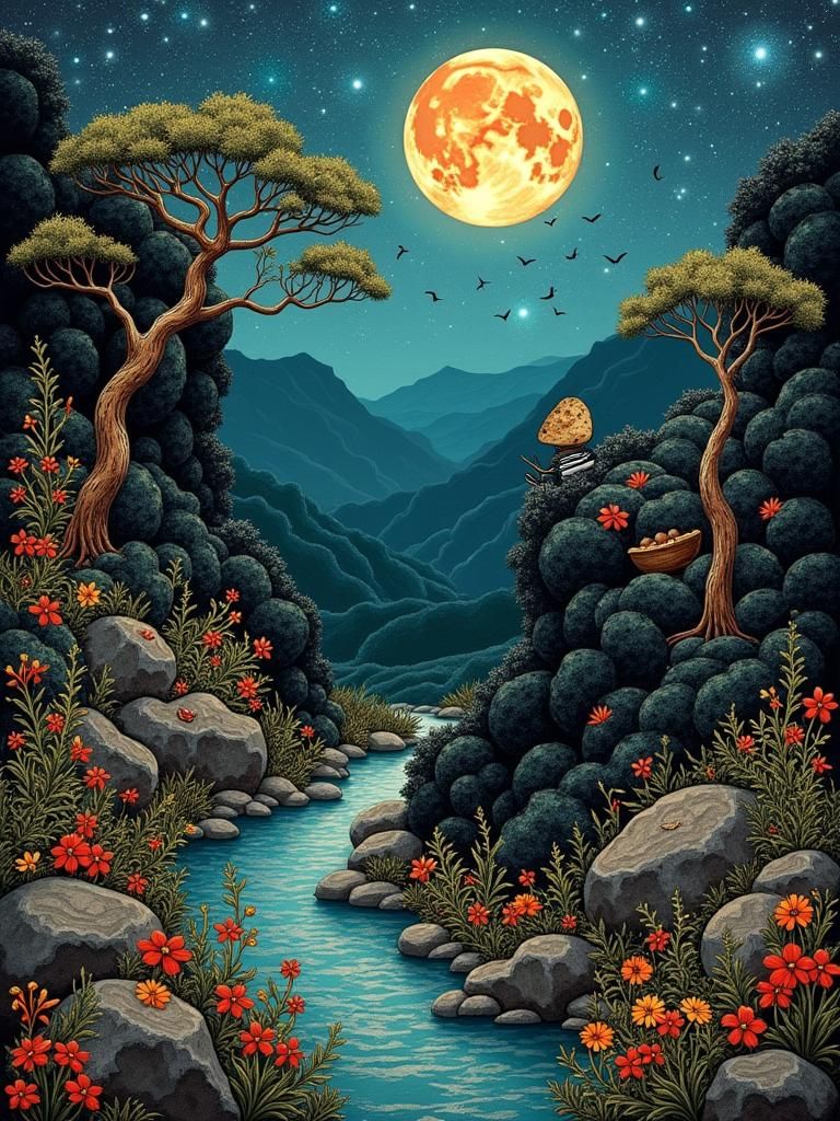 Surreal Landscape of Joyous Sorrow in Cloisonné Style