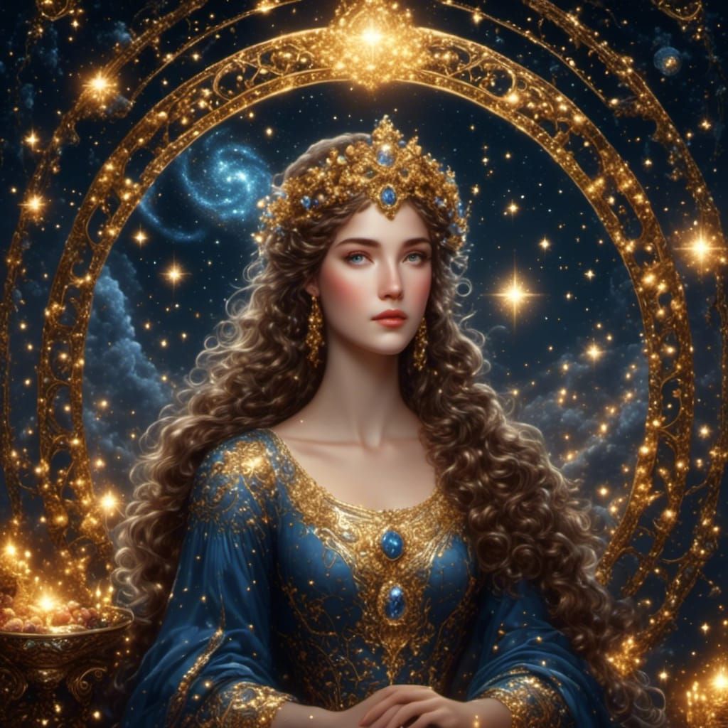 Mythical Hestia Before a Glowing Hearth, in Baroque Style