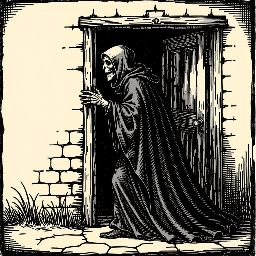 Medieval Ghost in Archaic Woodcut Style