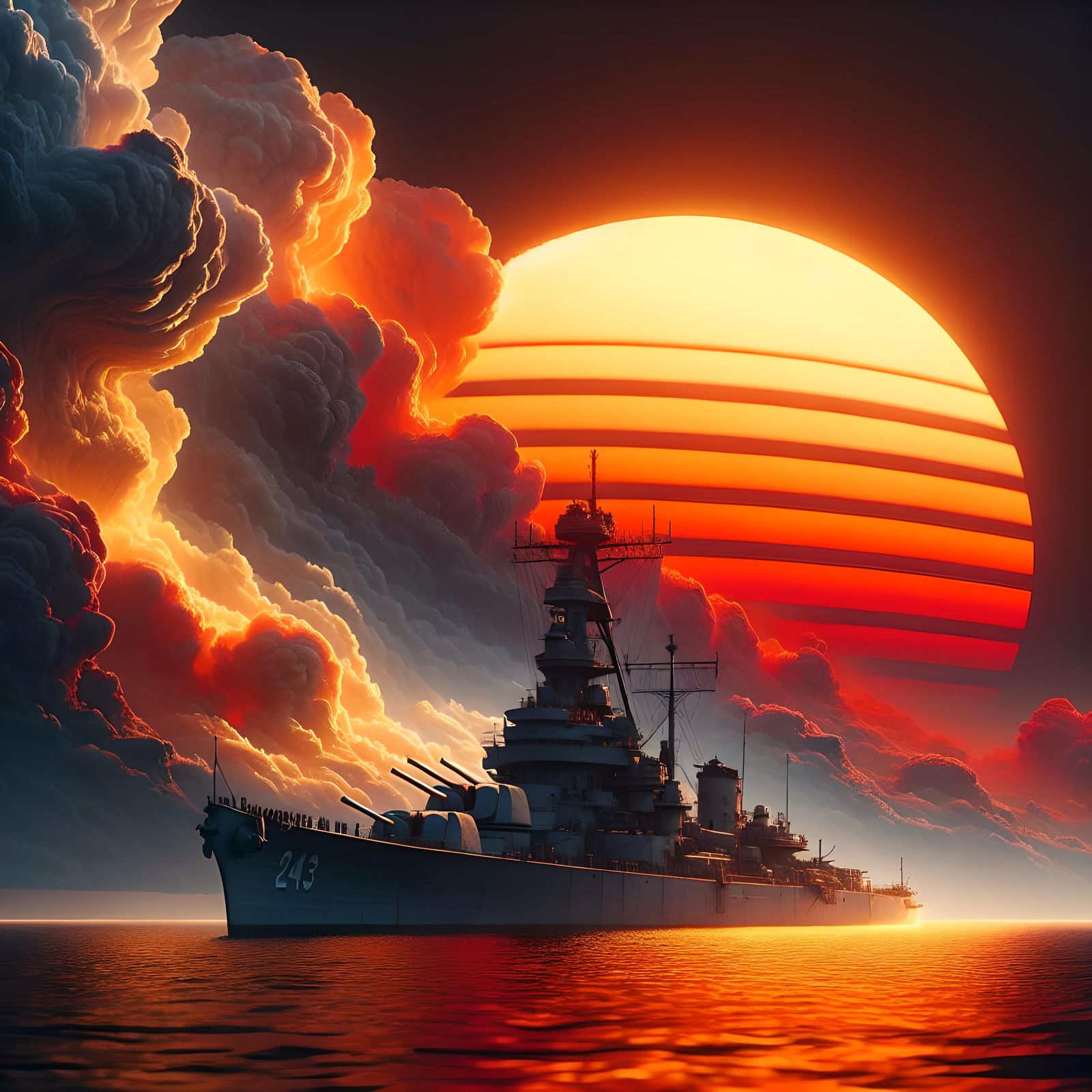 US Navy Destroyer Sails into Sunset: Digital Matte Painting