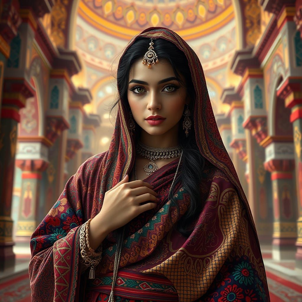 Persian Goddess in Kaleidoscopic Mosque Garments