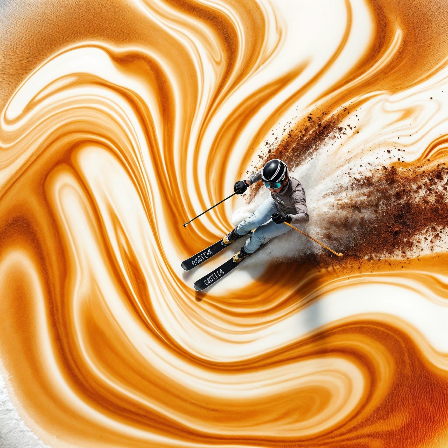 Latte Art Ski Slope with Slalom Skier