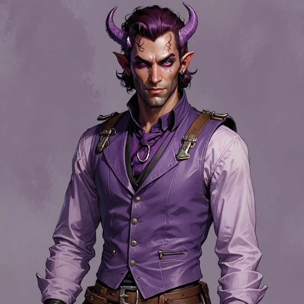 Handsome Tiefling Gunslinger Portrait in Art Nouveau Style