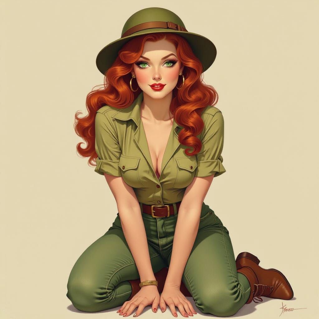 1930s Pin-Up Girl in Airbrush Illustration Style