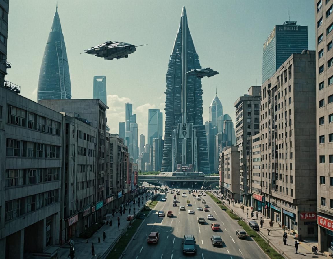 Futuristic North Korean Cityscape in Star Wars Style
