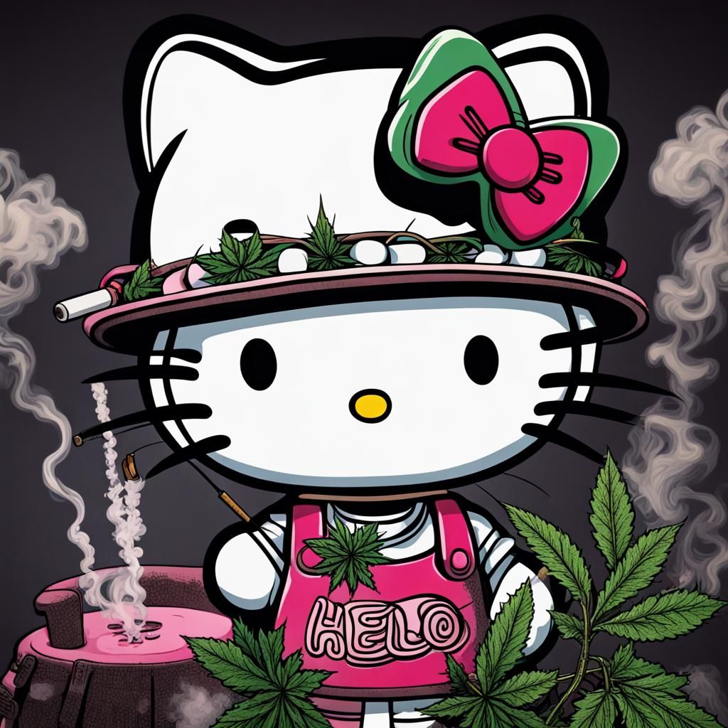 Hyperrealistic Hello Kitty Smoking Weed