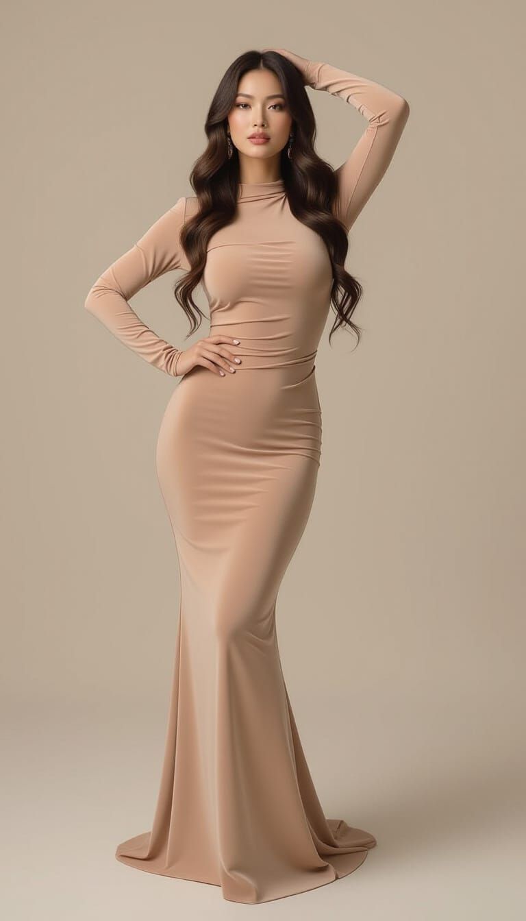 Photorealistic Portrait of Woman in Nude Dress