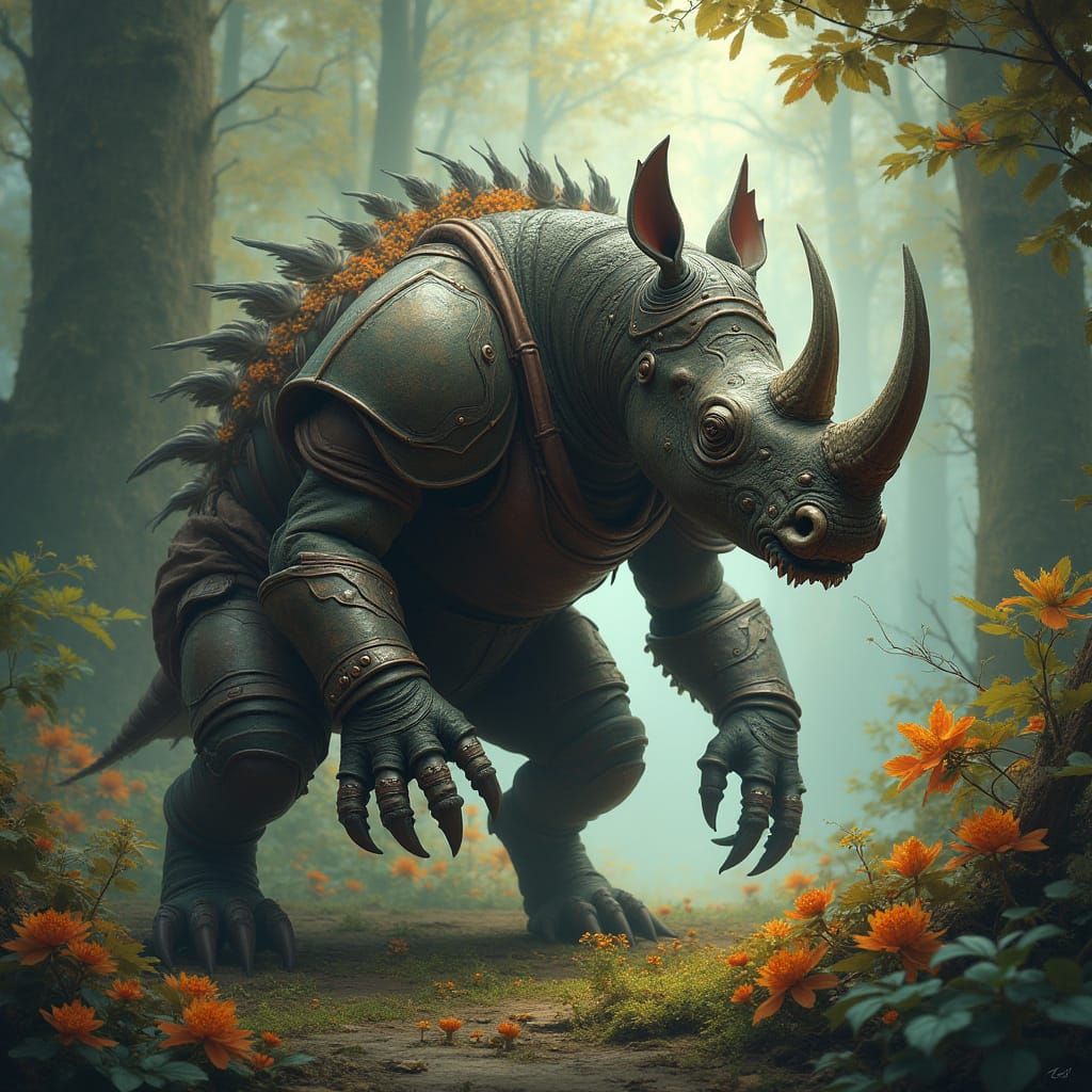 Rhino Mantis Warrior in Enchanted Forest
