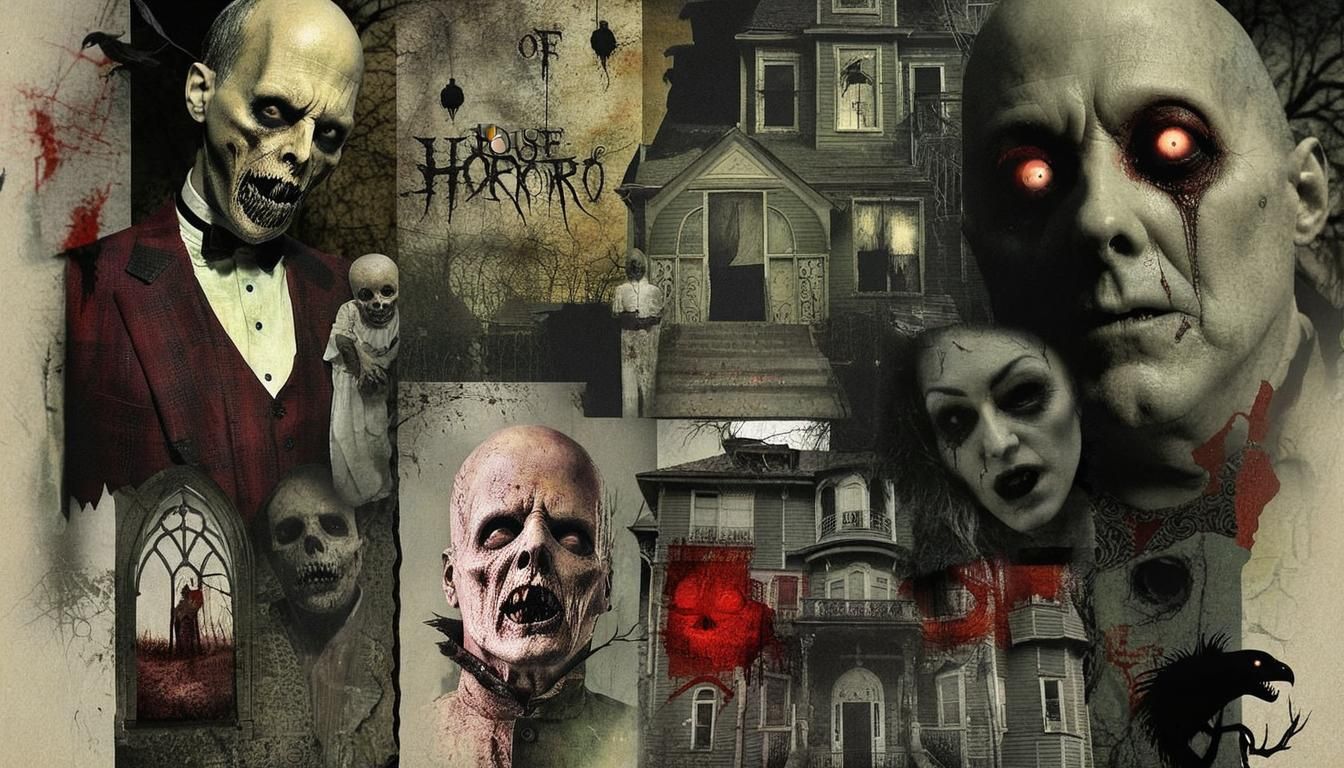Gothic Horror House Collage in Mixed Media