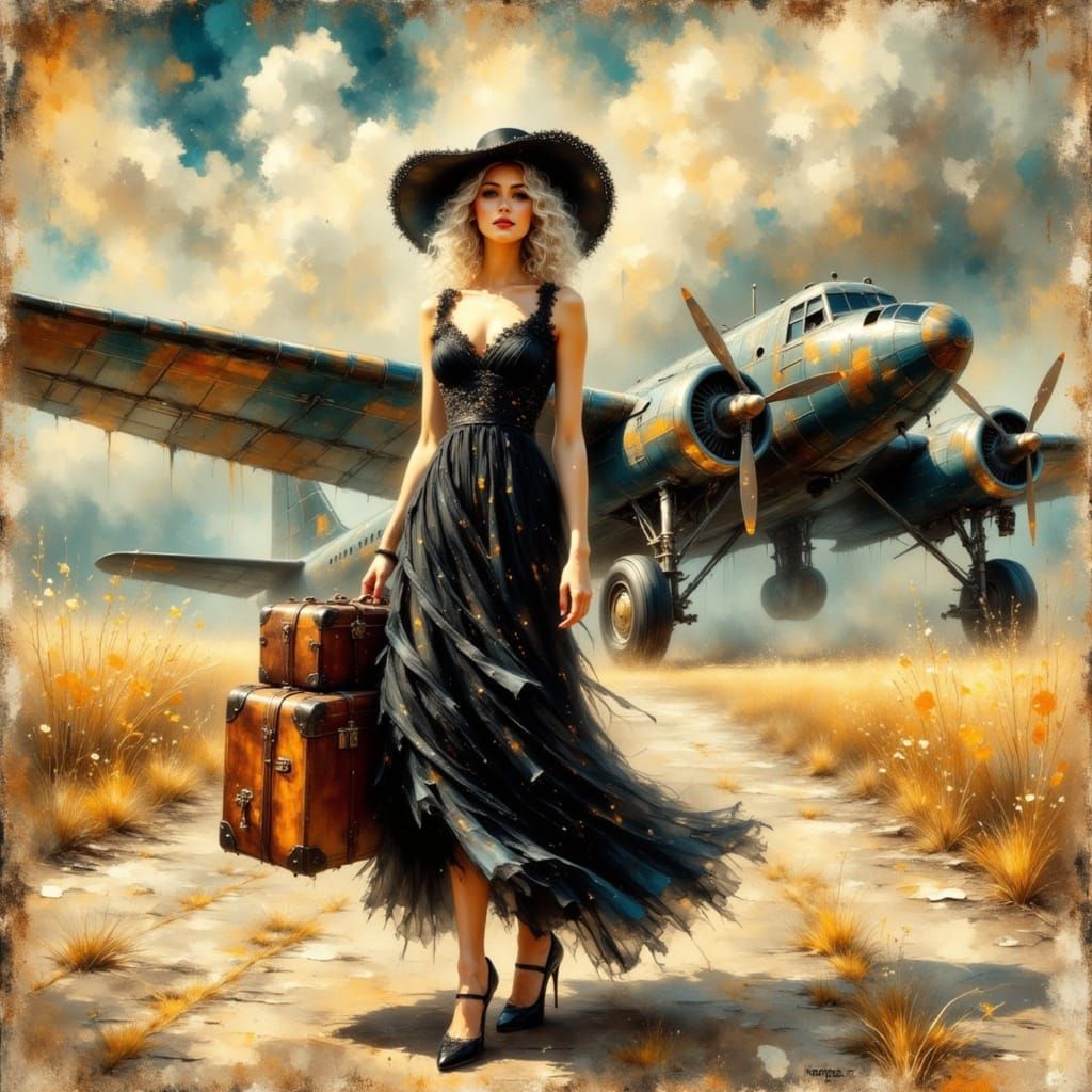 1920s Woman on Runway in Dreamy Impressionist Style