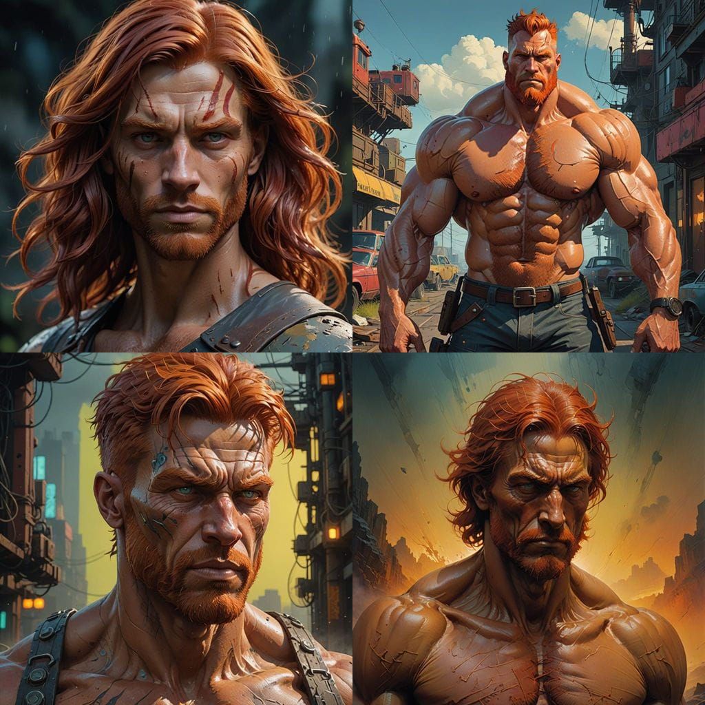 Muscular Redhead in Vibrant Splash Art