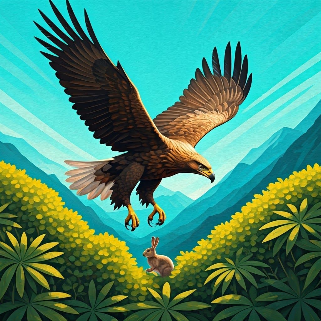 Eagle Hunting Rabbit in Mountainous Landscape