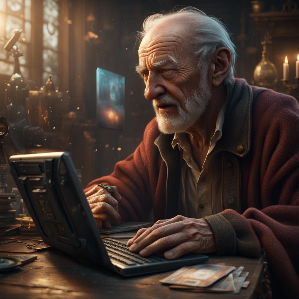 Distraught Elderly Man and Computer Screen