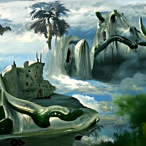 Surreal Dragons Crying Waterfalls, Salvador Dali Style