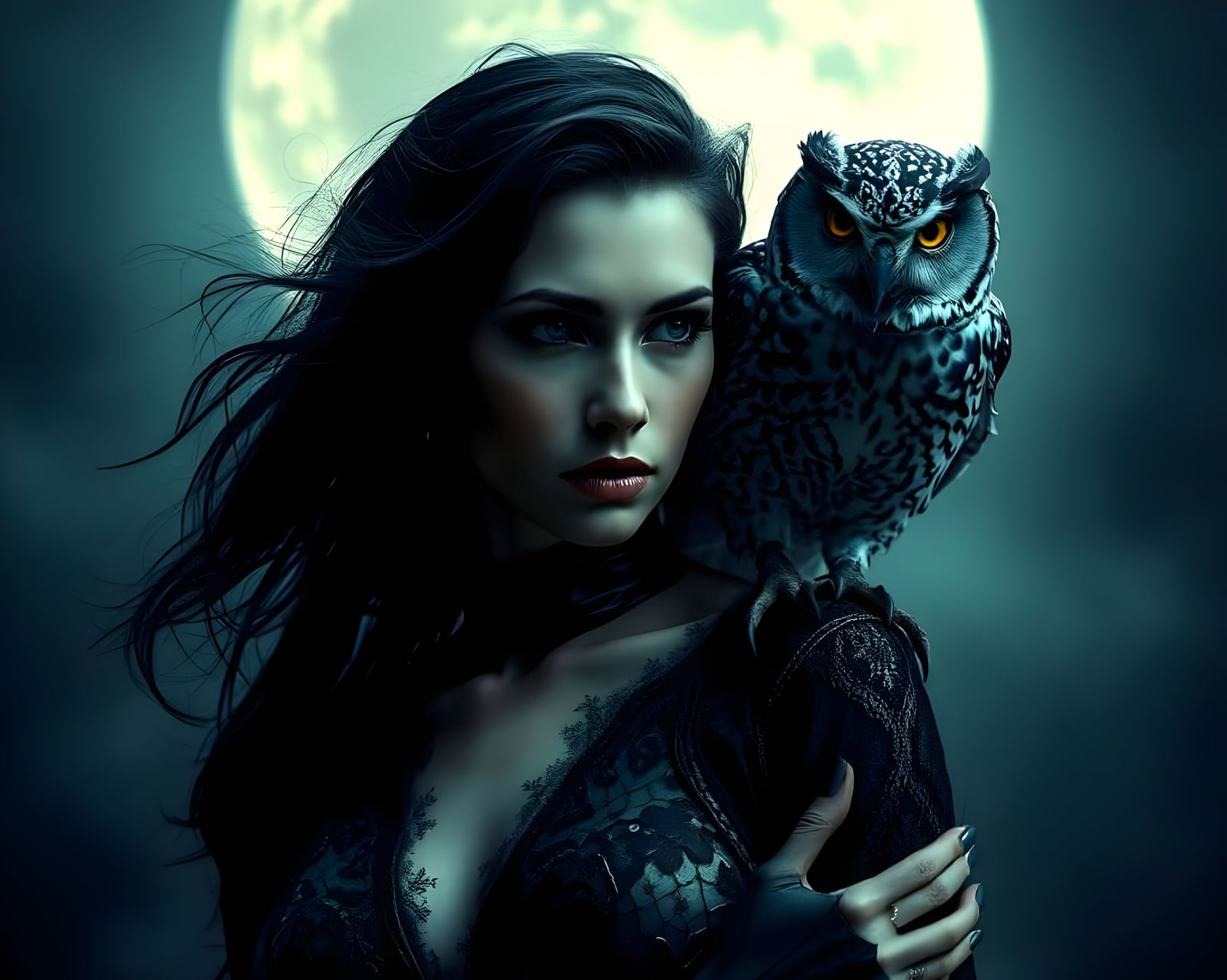 Enigmatic Woman Surrounded by Ethereal Night