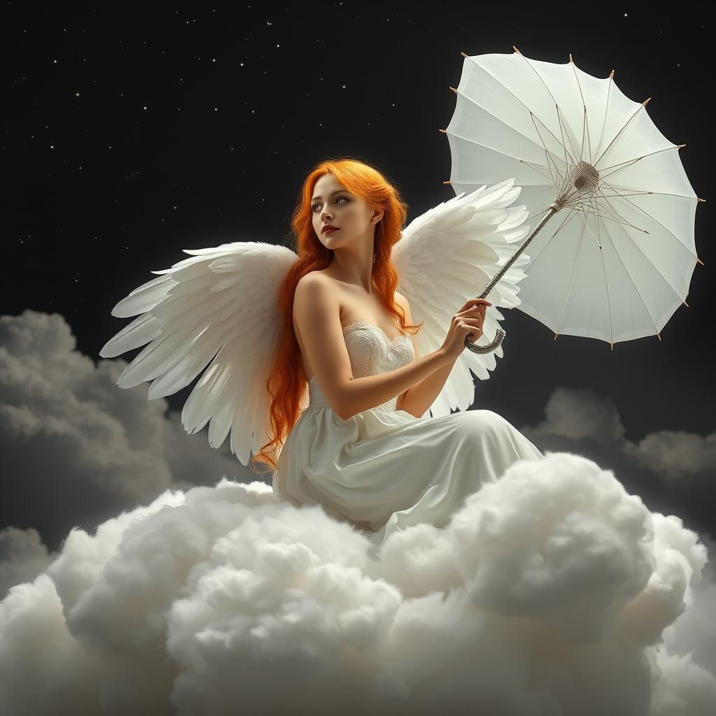 a fairy dressed in a white strapless dress, adorned with ang...