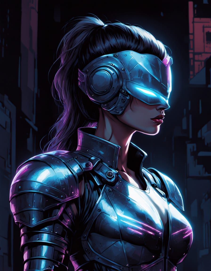 Cyberpunk Warrioress in Full Armor