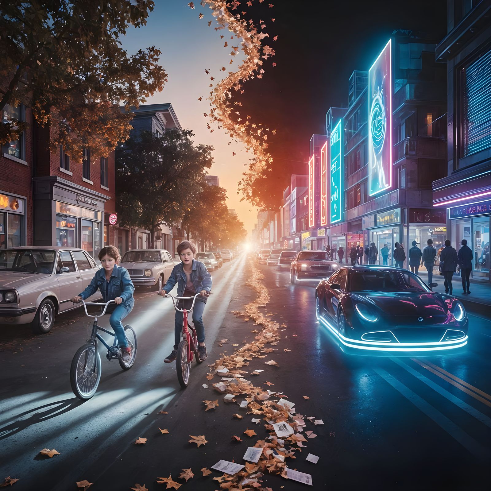 Time Portal Divides 1980s Town and Cyberpunk Future