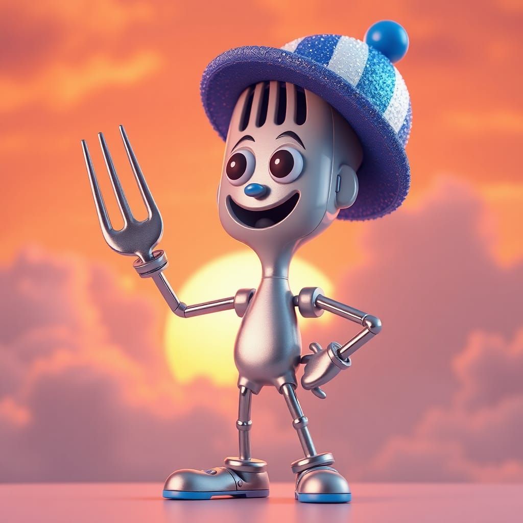 Heroic Forky in Anime Style Sunset