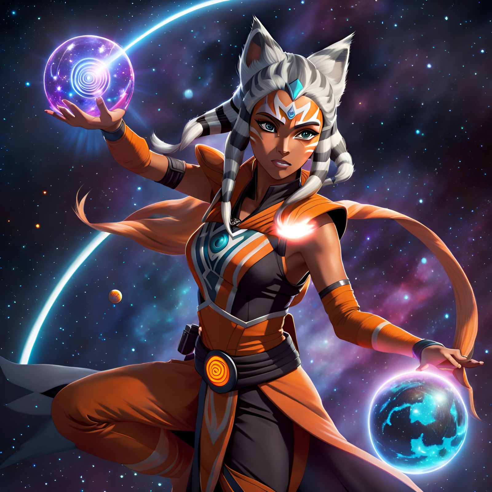 Ahsoka as Naruto with Galaxy Orb, Holographic Illustration