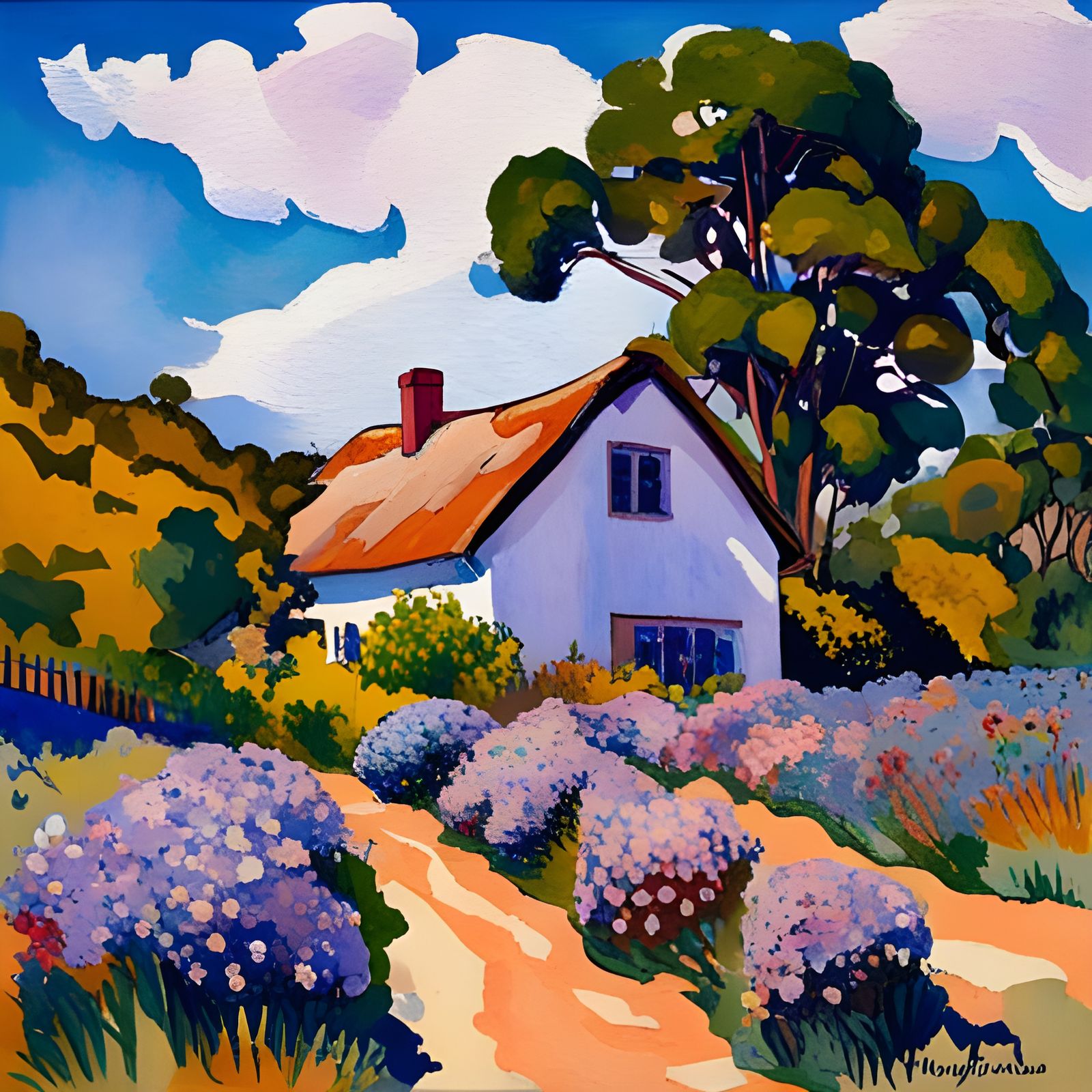 Harmonious Flowery Garden in Washed Watercolor