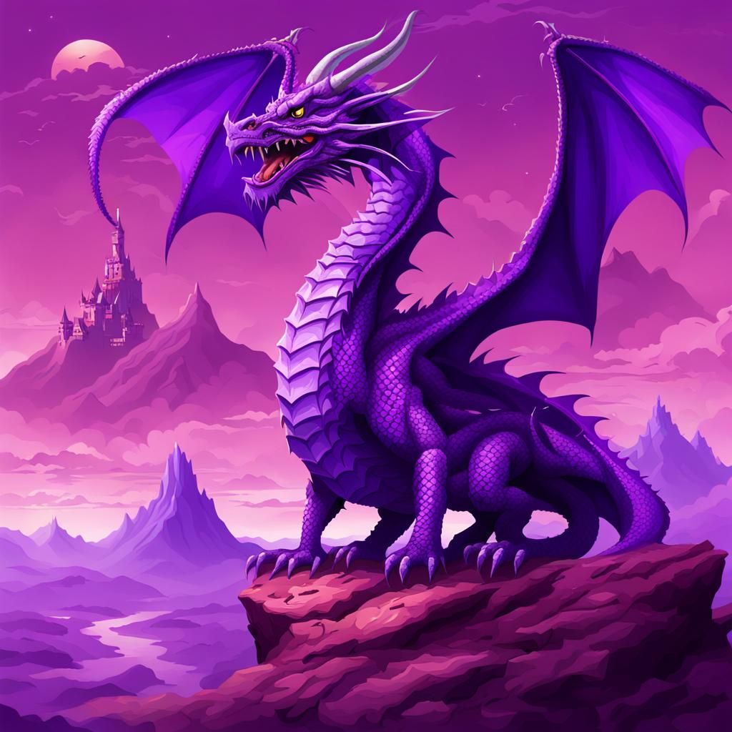 Purple Dragon and Wizard in Dreamscape