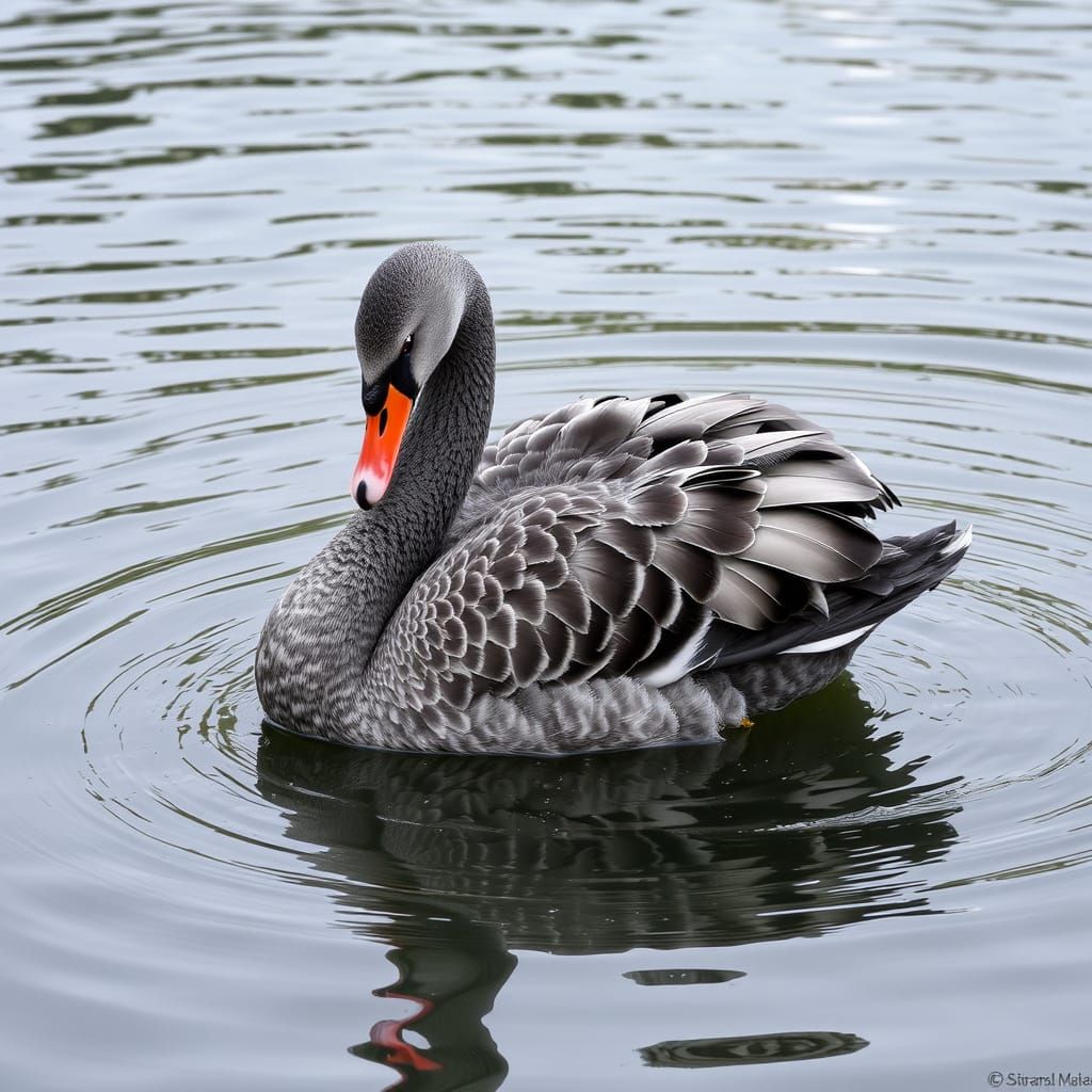 Elegant Gray-Black Swan Floating Gracefully