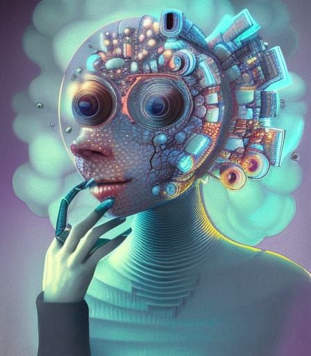 Robotic Brain Overload in Pastel Surrealism