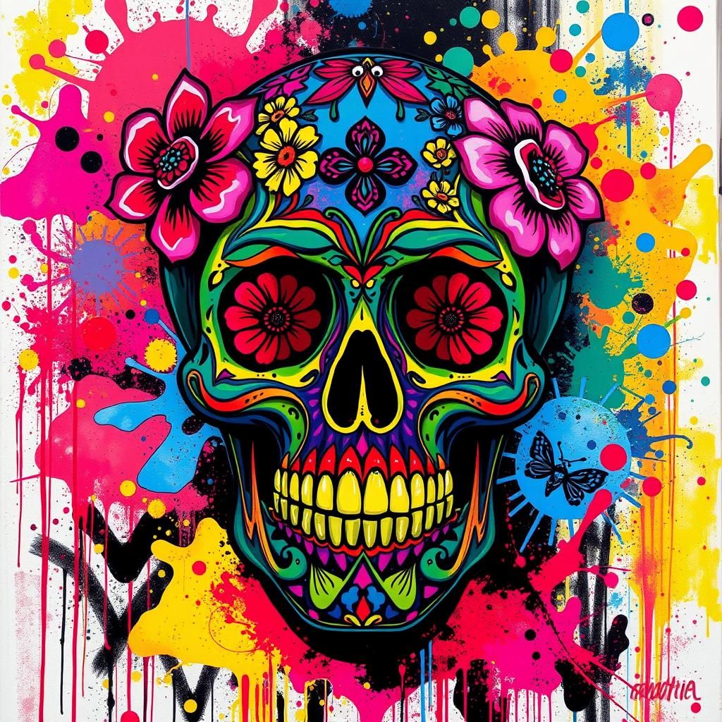 Polychromatic Australian Sugar Skull in Street Art Style