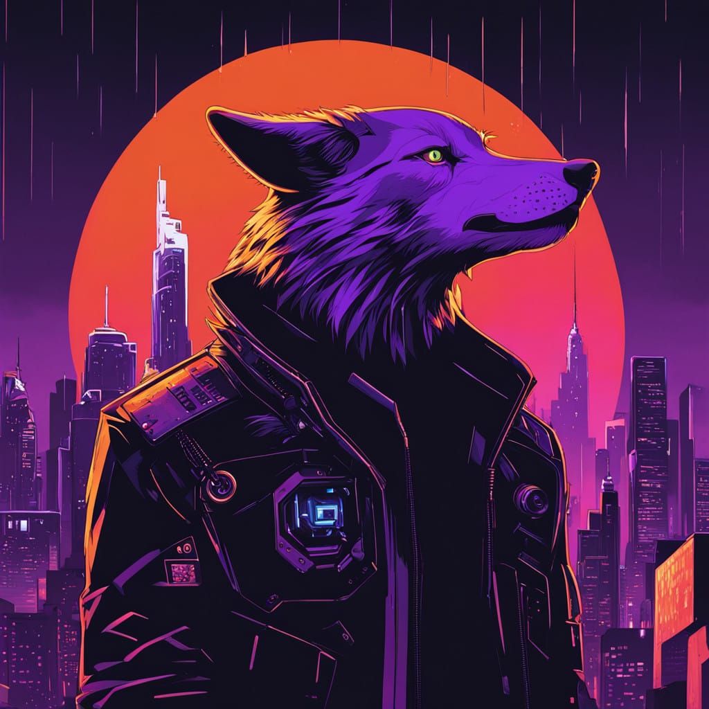 Cyberpunk She-Wolf Illuminated in Neon Hues