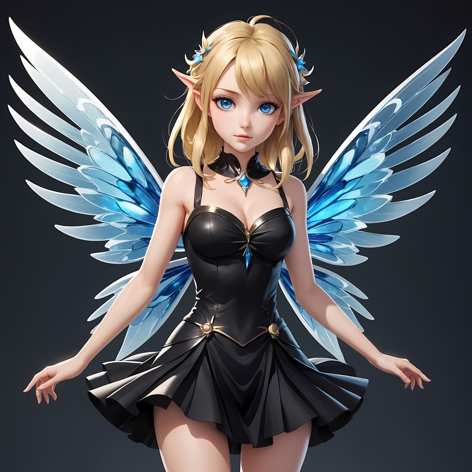 Anime Fairy Pixie in Black Dress, Cel-Shaded