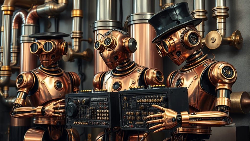 Robots in Victorian Attire Play Steam-Powered Synthesizers i...