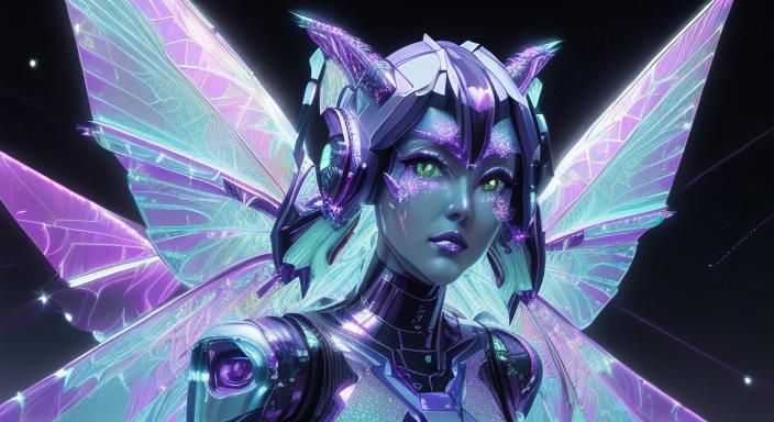 Cyberpunk Android Fairy in Cosmic Landscape