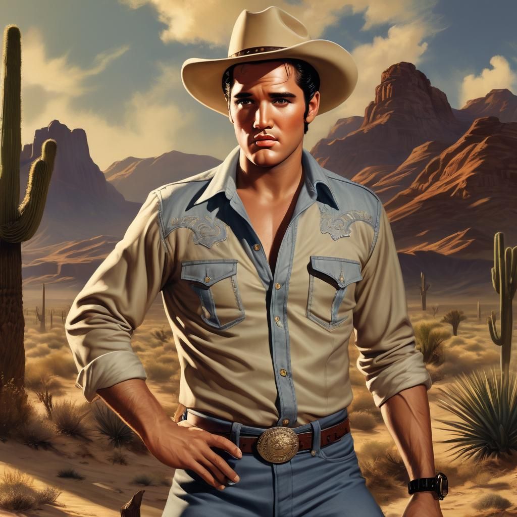Elvis Presley as Desert Cowboy: 1950s Pulp Art