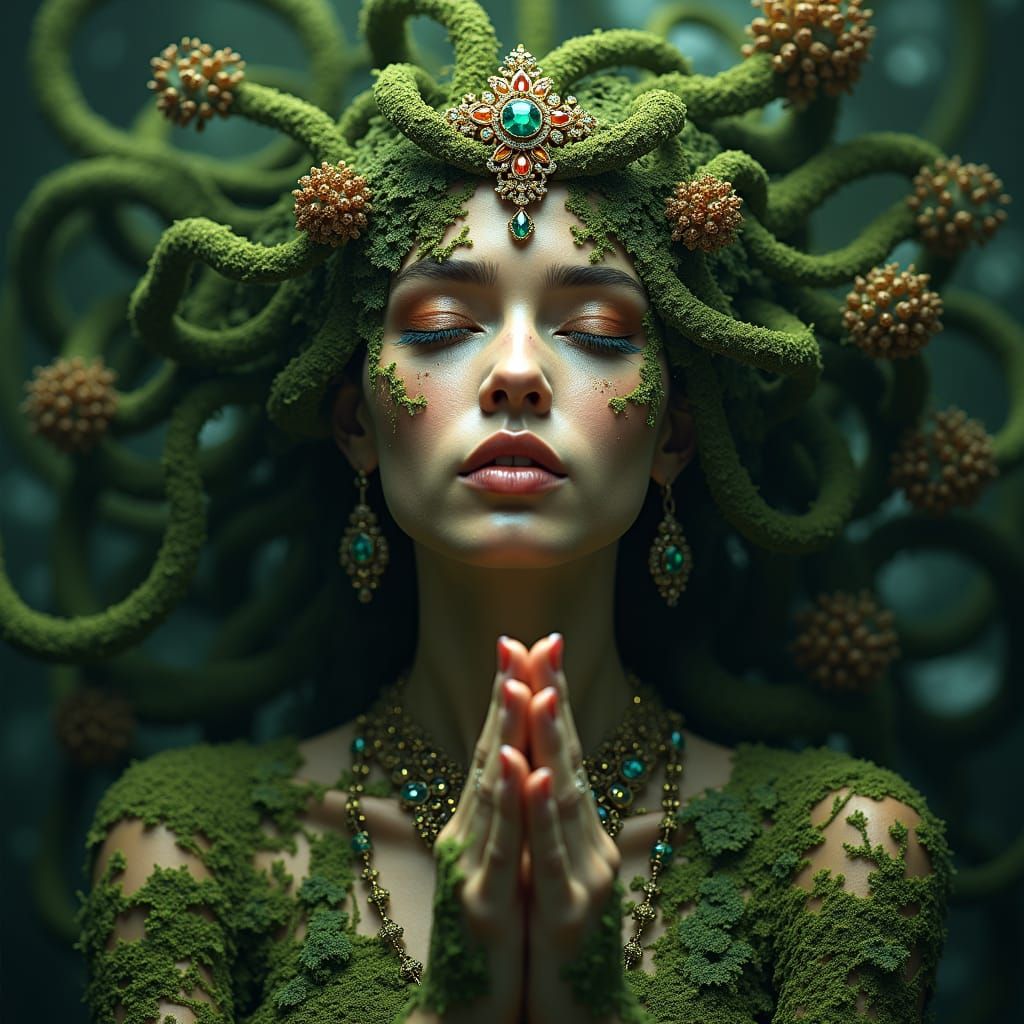 Moss-Skinned Woman in Trance, Art Nouveau Style