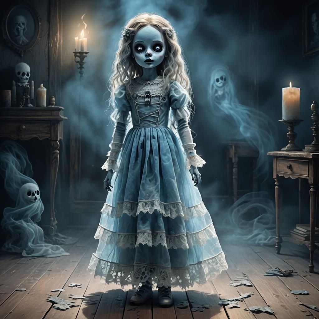 Ghost Doll Anabella in Dimly Lit Room