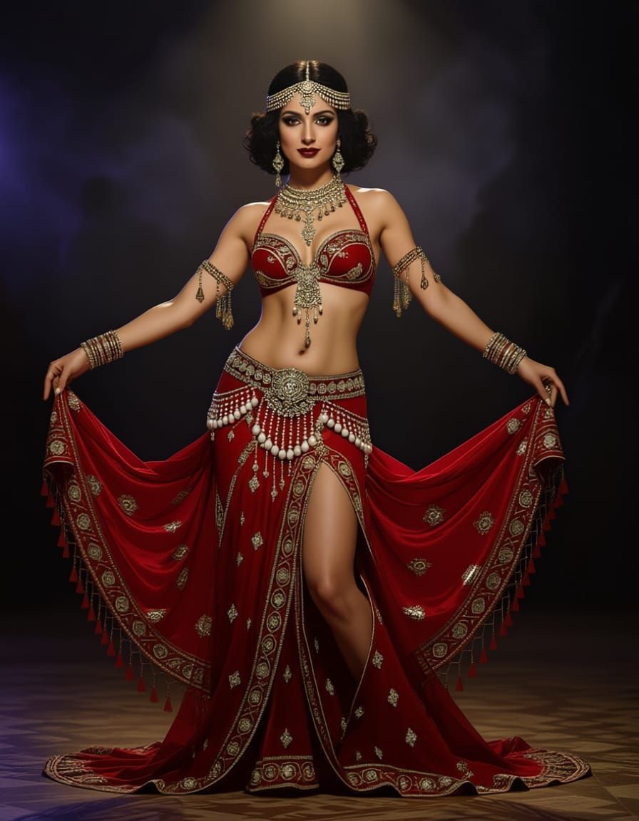 Vintage 1920s Belly Dancer in Ornate Costume