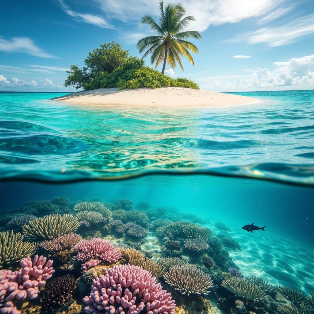 Tropical Island Paradise with Coral Reef and Fish