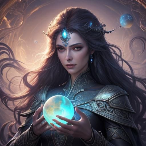 Supernatural Being with Glowing Orbs in Surrealist Oil Paint...