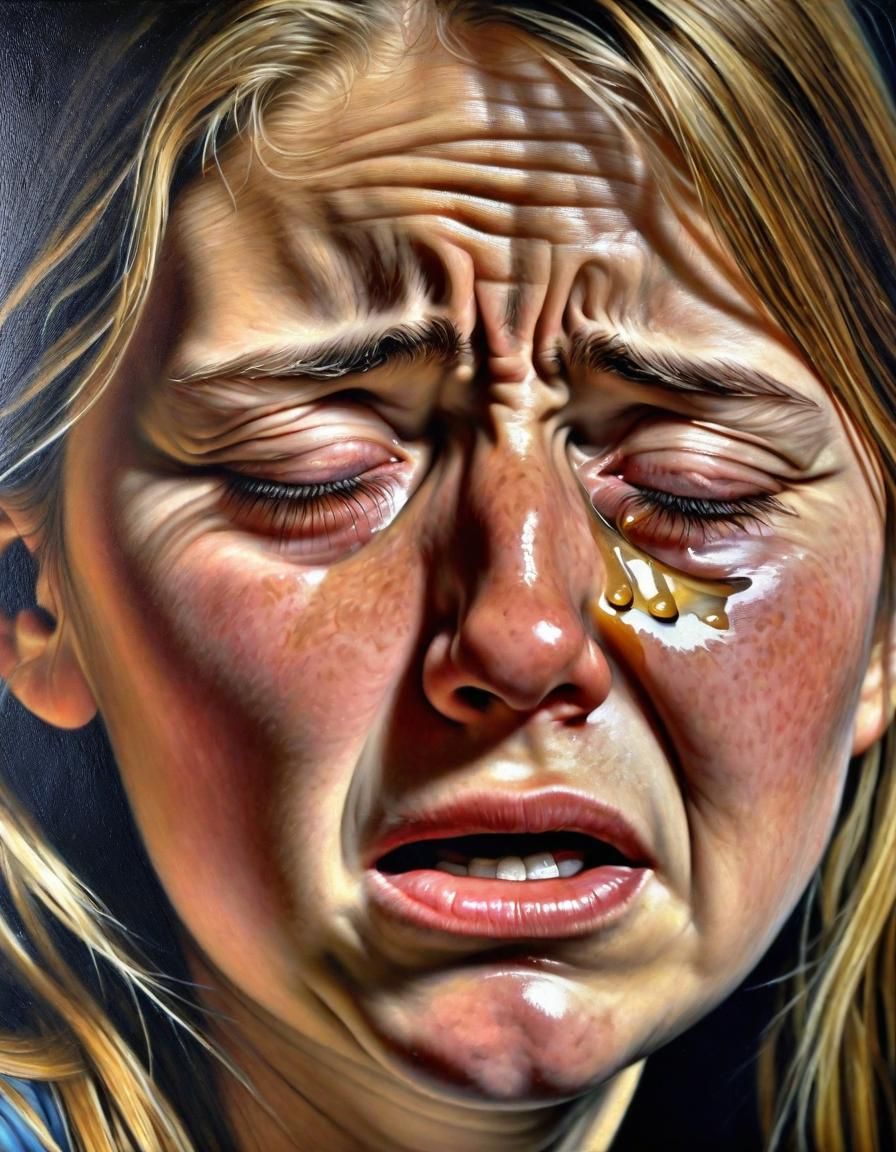 Hyperrealistic Portrait of a Grieving Young Girl