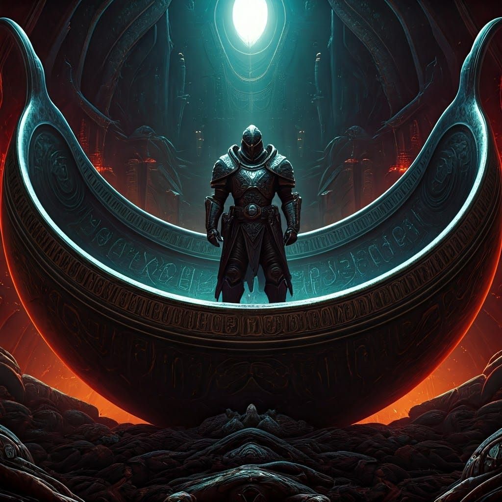 Heavily Armored Soldier in Ancient Metal Bowl