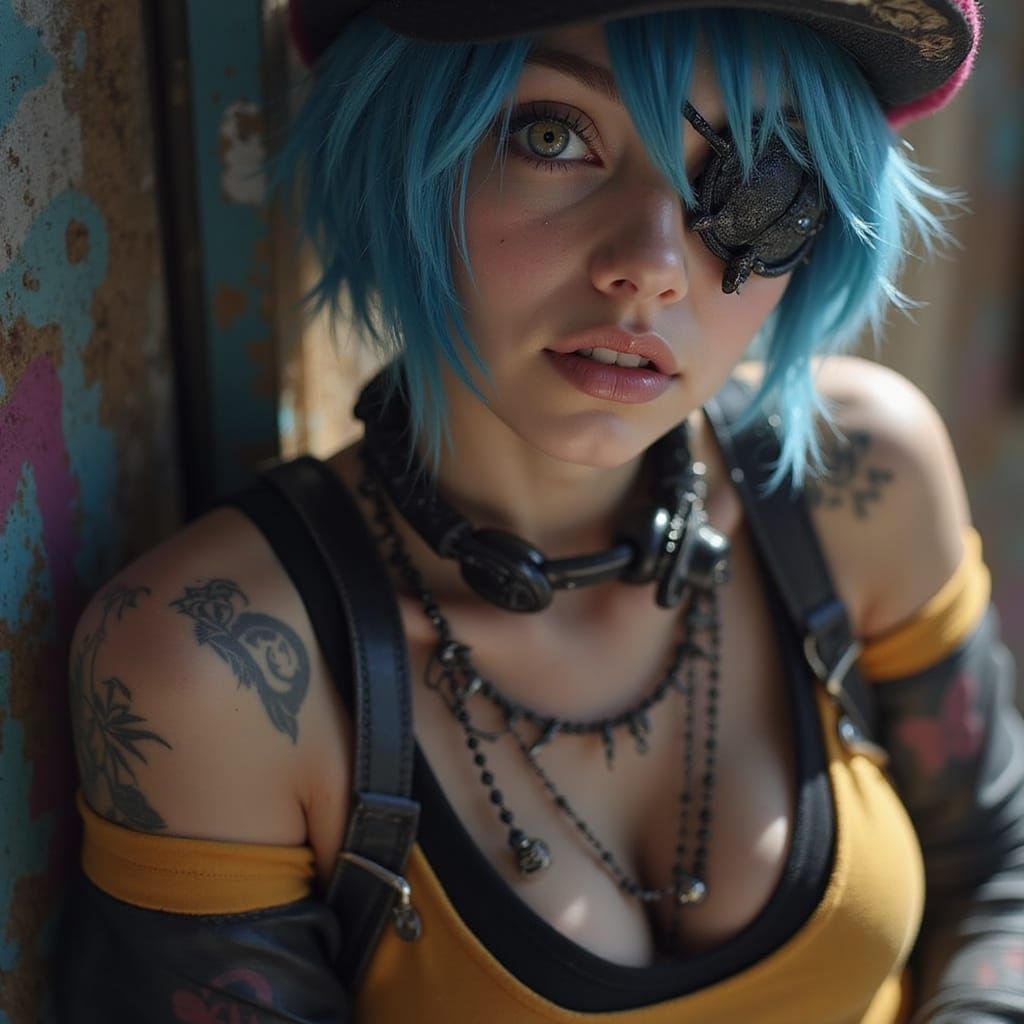 Anime Punk Girl in Cyberpunk Cityscape