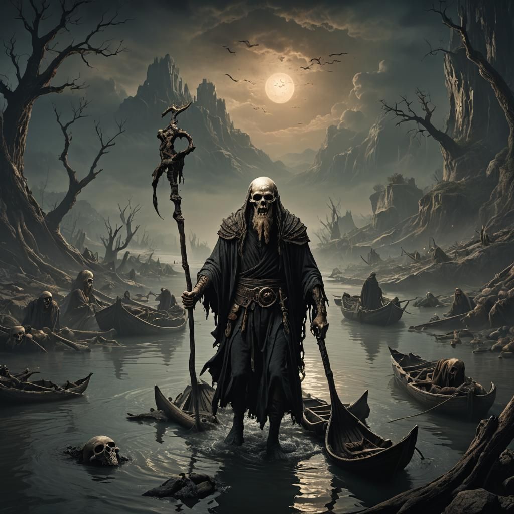 Charon, Ferryman of the Underworld: Detailed Matte Painting