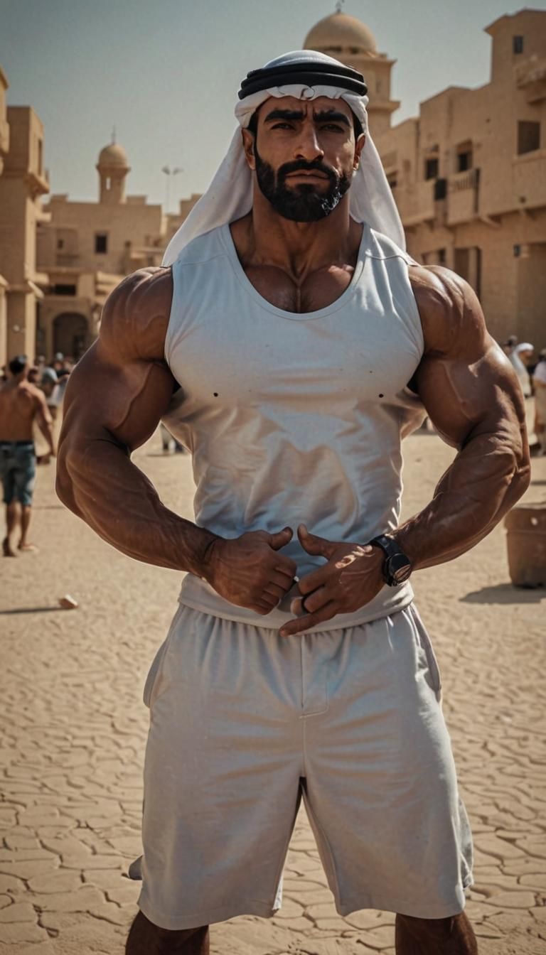 Arab Bodybuilder Flexing: Strength and Definition