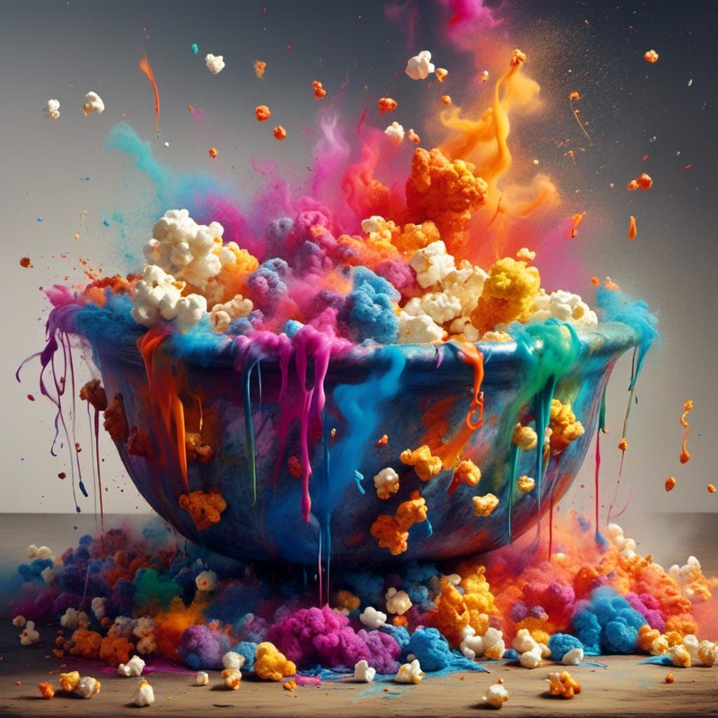 Colorful Smoke Popcorn Beach Scene in Graffiti Art