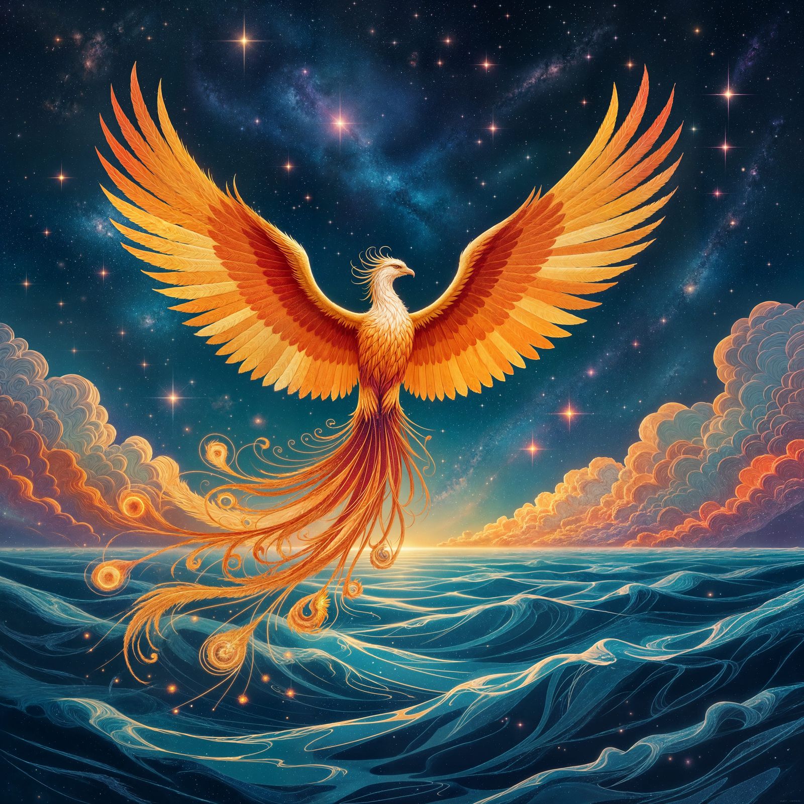 Phoenix of Nebulae Ascending from Cosmic Ocean