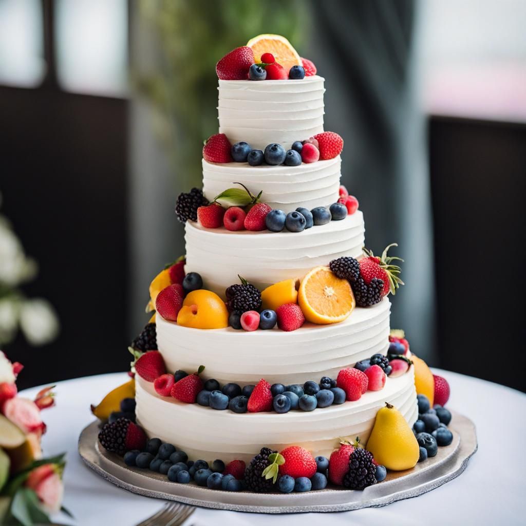 Elegant Wedding Cake Adorned with Fresh Fruits