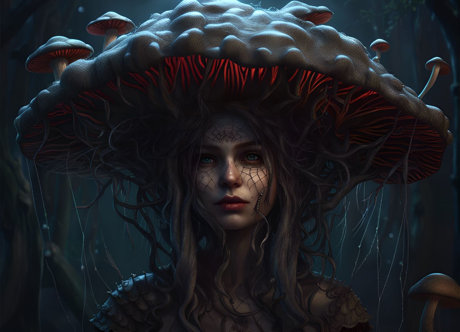 Gothic Mushroom Girl Portrait in Dark Fantasy Style