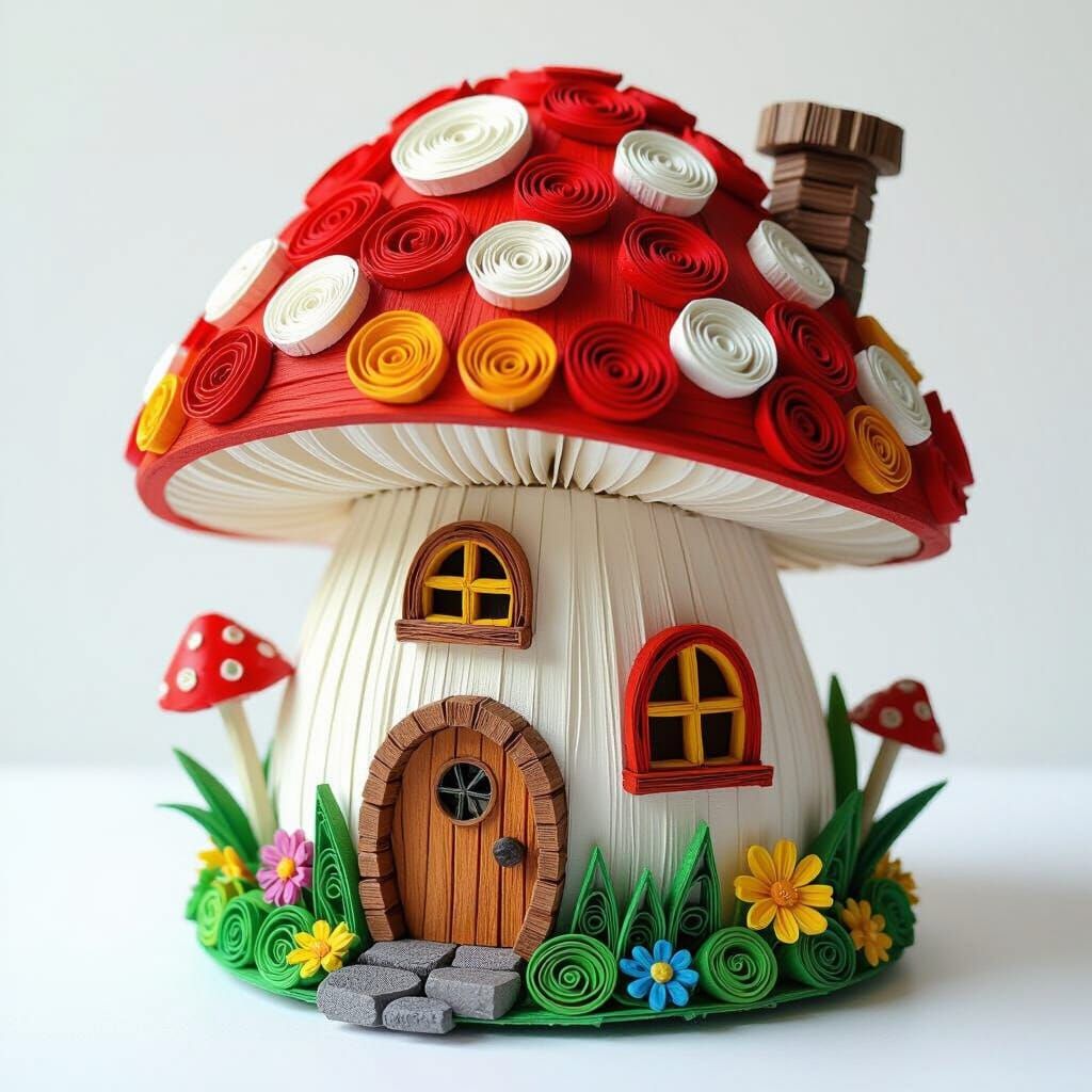 Charming Paper Quilled Mushroom House